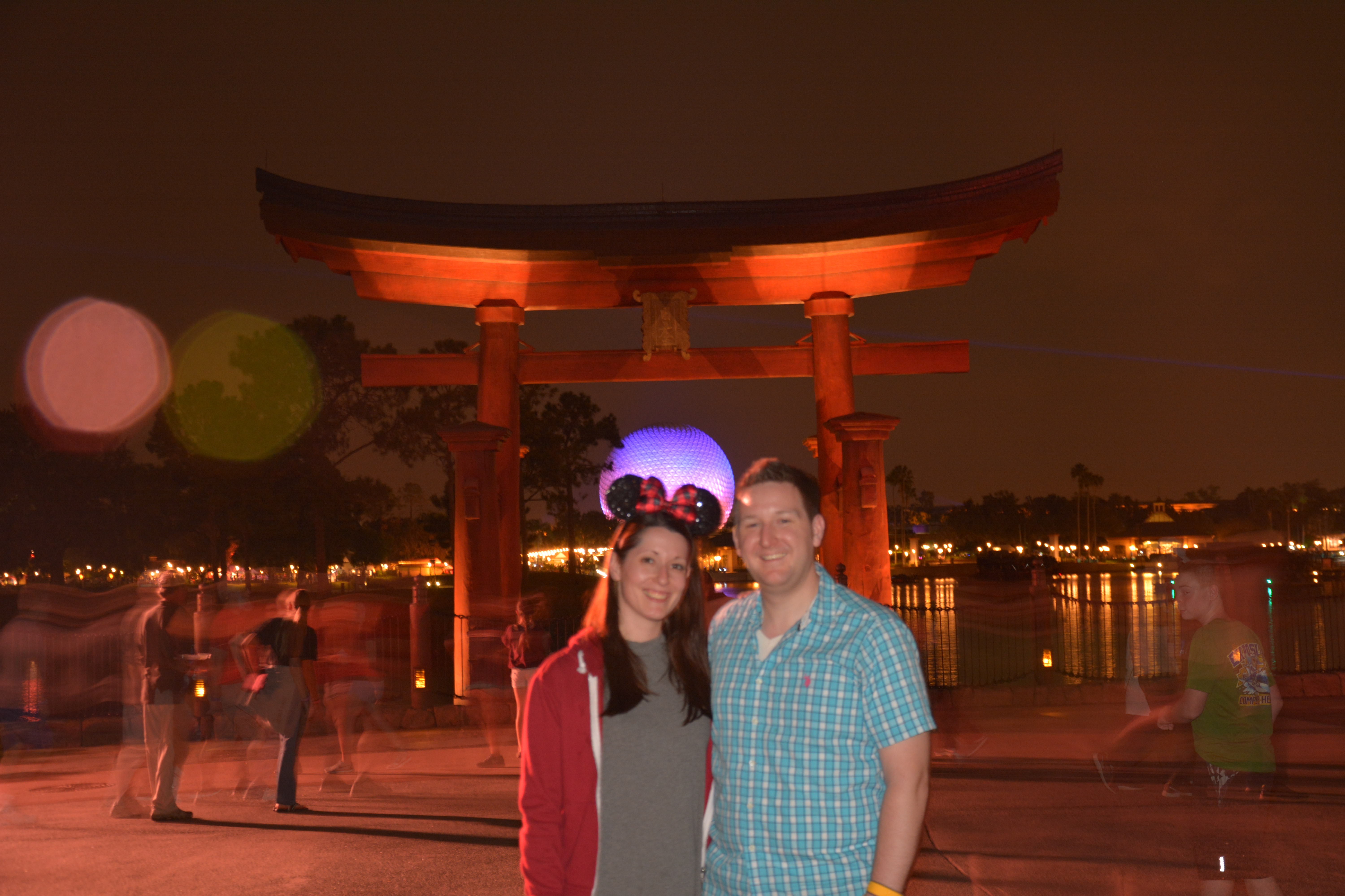 Ryan and Lauren in Japan at Epcot in front of the Torii
