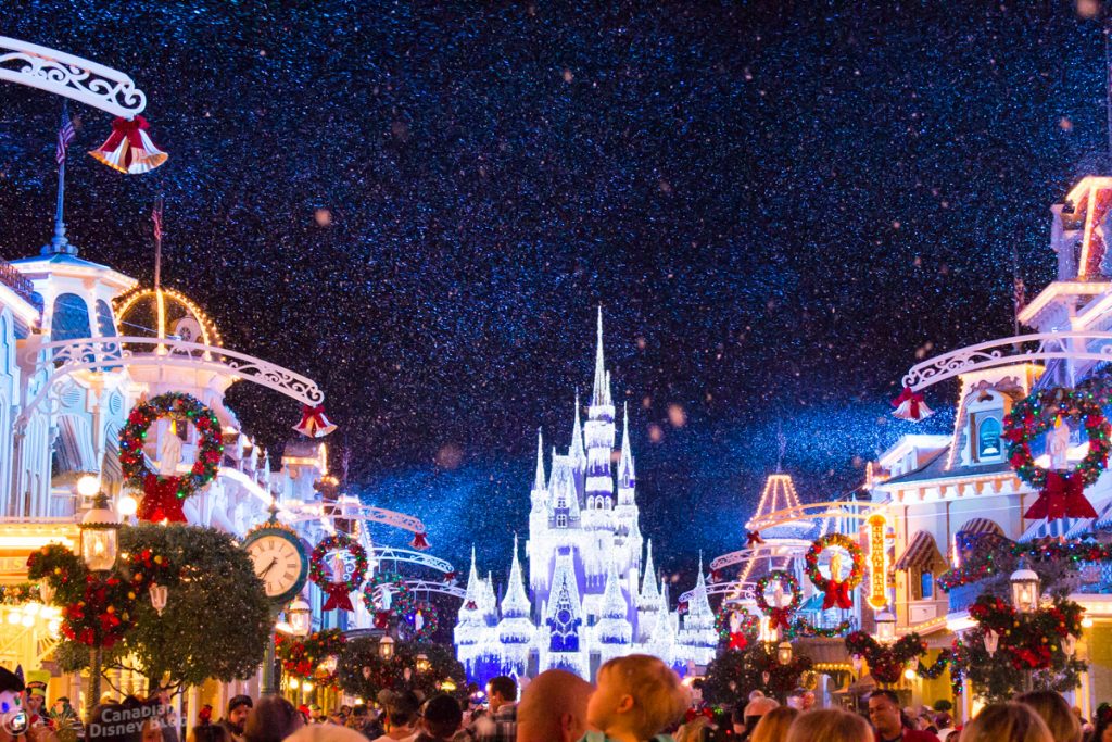 Snowing on Main Street with Cinderella Castle