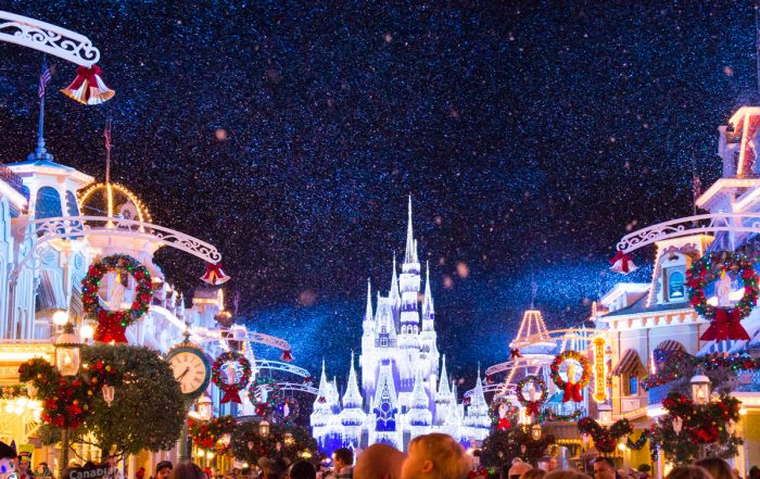 Snowing on Main Street with Cinderella Castle